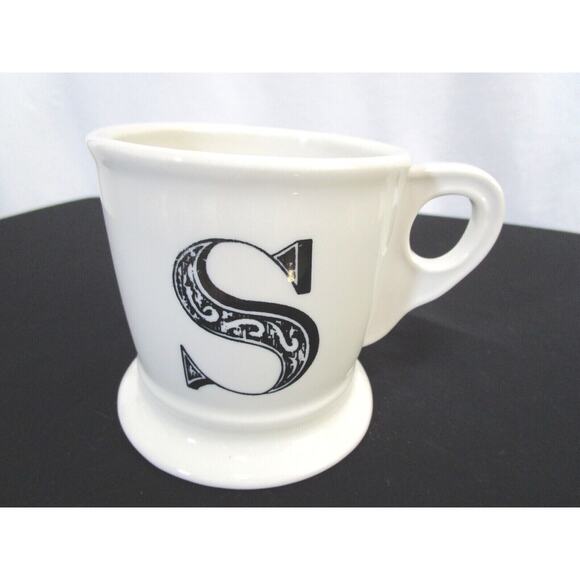 Anthropologie Black Raven Letter S Initial Monogram 12 oz Footed Coffee Mug - Picture 1 of 8